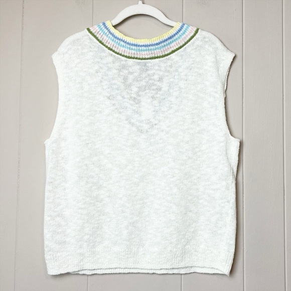 Talbots NWT Tipped V Neck Slub Vest Large Petite LP sweater knit white linen - Picture 5 of 11